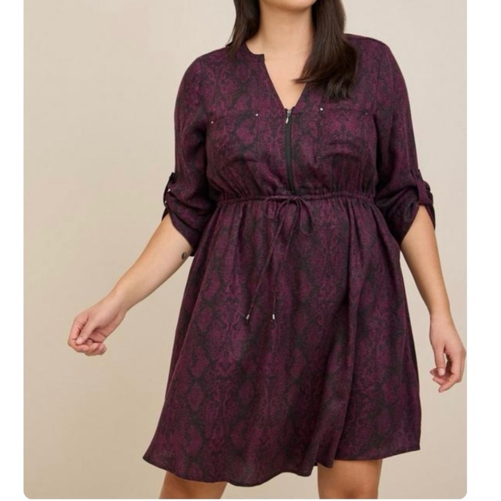 Mini Brushed Rayon Zip-Front Shirt Dress
